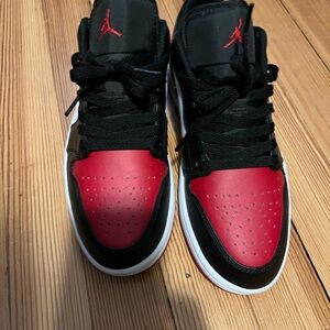 Jordan Black and Red Leather Sneakers
